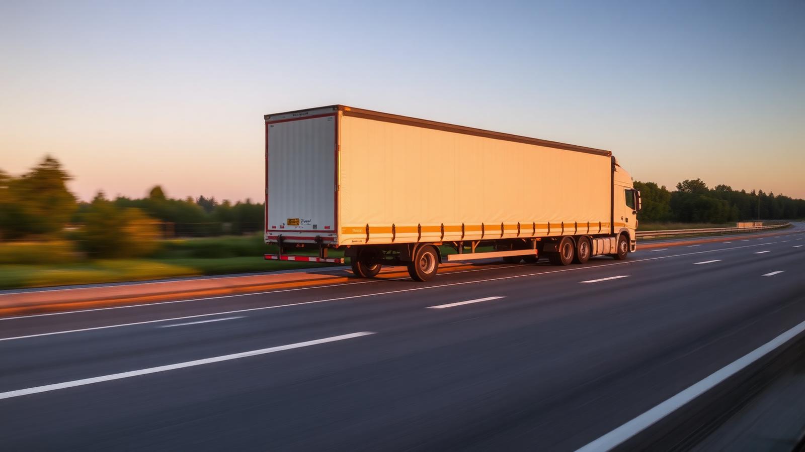 Curtainside articulated lorry travelling on a European motorway